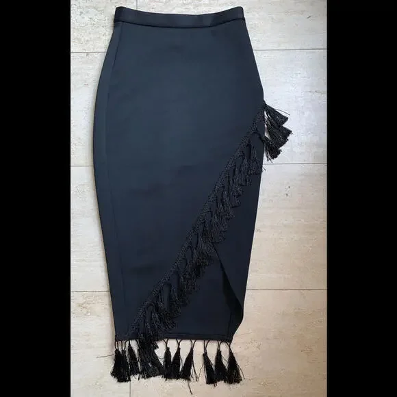 asos Form Fitting size 6 Black Tassels Skirt Made In UK - Picture 1 of 7